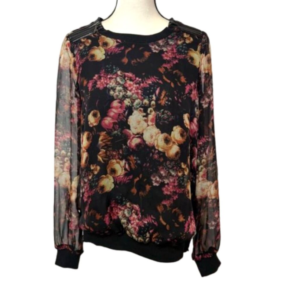Kut from the Kloth Black Floral Sheer Long Sleeve Top